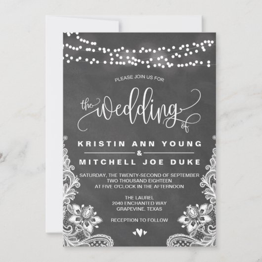 Chalk Hanging Lights en Lace Wedding Invitation Kaart (Voorkant)