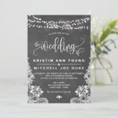 Chalk Hanging Lights en Lace Wedding Invitation Kaart (Staand voorkant)