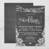 Chalk Hanging Lights en Lace Wedding Invitation Kaart (Voorkant / Achterkant)