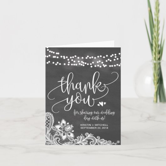 Chalk Hanging Lights & Lace Wedding Thank You Card Bedankkaart (Voorkant)