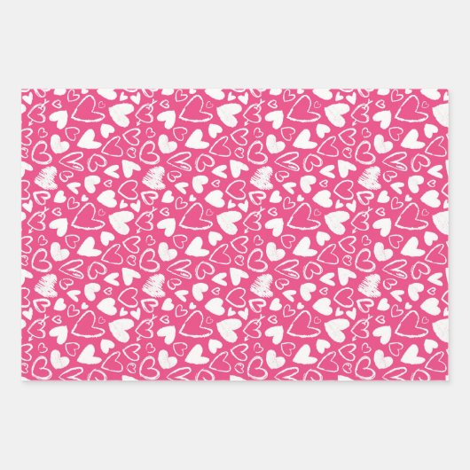 Chalk Heart Doodle Cute Valentijnsdag Pattern Inpakpapier Vel (Voorkant)