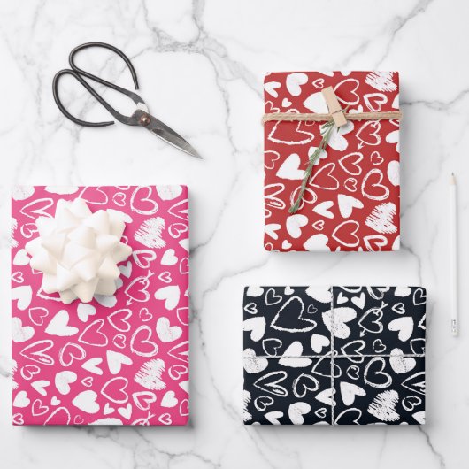 Chalk Heart Doodle Cute Valentijnsdag Pattern Inpakpapier Vel (Voorkant)
