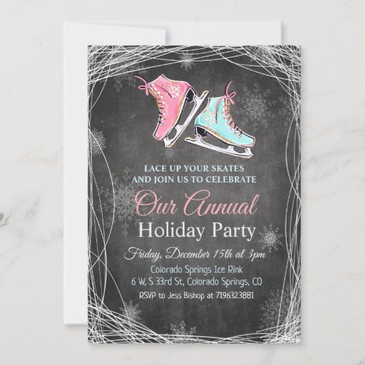 Chalk Ice Skating Holiday Party Uitnodiging (Voorkant)
