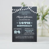Chalk Lights Aqua 16th Birthday Invitation Kaart (Staand voorkant)
