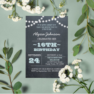 Chalk Lights Aqua 16th Birthday Invitation Kaart