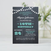 Chalk Lights Blauwgroen 16e verjaardag Sm Uitnodig Kaart (Staand voorkant)