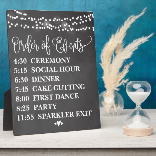 Chalk Lights Order of Events Wedding Sign Fotoplaat (Zijkant)
