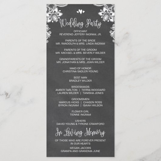 Chalk Lights Wedding Ceremony Programma Programmakaart (Achterkant)