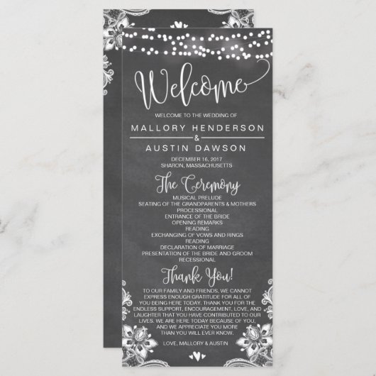 Chalk Lights Wedding Ceremony Programma Programmakaart (Voorkant / Achterkant)