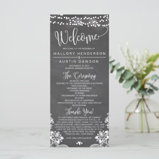 Chalk Lights Wedding Ceremony Programma Programmakaart (Staand voorkant)
