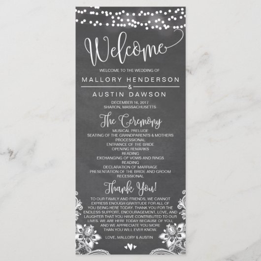 Chalk Lights Wedding Ceremony Programma Programmakaart (Voorkant)