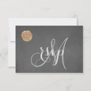  Chalk Old Wax Seal Monogram Huwelijk RSVP Kaartje