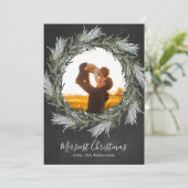 Chalk Pine Wreate Kerstfeestdag Fotokaart Feestdagenkaart (Staand voorkant)