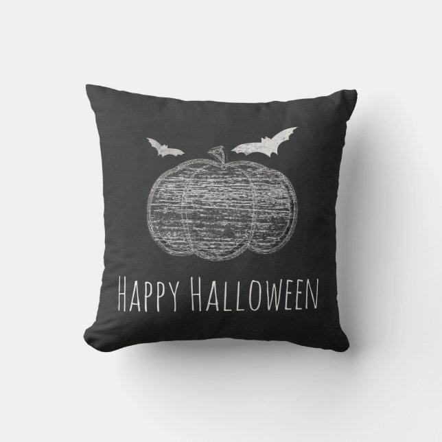 Chalk Pumpkin & Bats Chalkboard Halloween Home Kussen (Voorkant)
