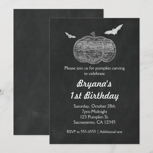 Chalk Pumpkin Chalkboard Halloween Uitnodigingen (Voorkant / Achterkant)