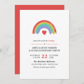 Chalk Rainbow & Heart minimalist Gay Wedding Kaart (Voorkant / Achterkant)