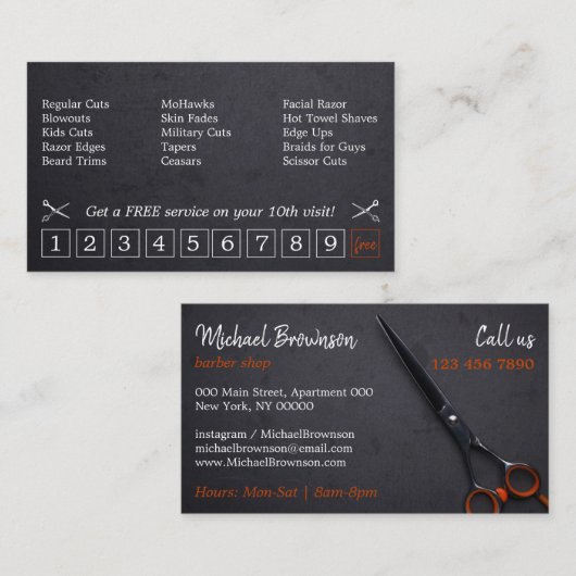Chalk Scissor hipster Barber shop loyaliteit Visitekaartje (Voorkant / Achterkant)