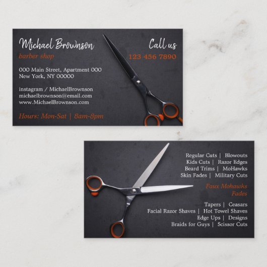 Chalk Scissor hipster Barber shop Visitekaartje (Voorkant / Achterkant)
