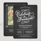 Chalk Script | Afstuderen-fotouitnodiging Kaart (Voorkant / Achterkant)