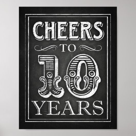 Chalk Style CHEERS TOT 10 JAAR Teken afdrukken Poster (Voorkant)