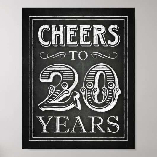 Chalk Style CHEERS TOT 20 JAAR Teken afdrukken Poster (Voorkant)