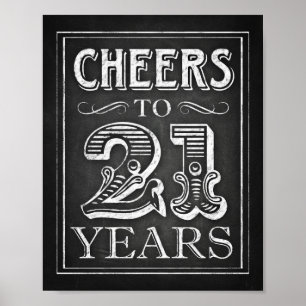 Chalk Style CHEERS TOT 21 JAAR Teken afdrukken Poster