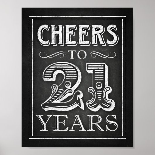 Chalk Style CHEERS TOT 21 JAAR Teken afdrukken Poster (Voorkant)