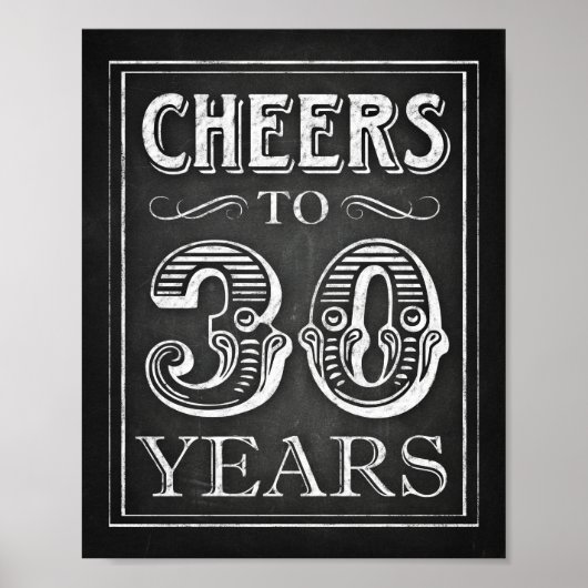Chalk Style CHEERS TOT 30 JAAR Teken afdrukken Poster (Voorkant)
