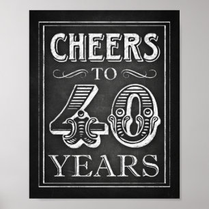 Chalk Style CHEERS TOT 40 JAAR Teken afdrukken Poster