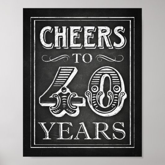 Chalk Style CHEERS TOT 40 JAAR Teken afdrukken Poster (Voorkant)