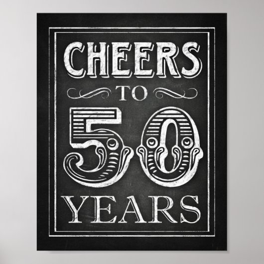 Chalk Style CHEERS TOT 50 JAAR Teken afdrukken Poster (Voorkant)