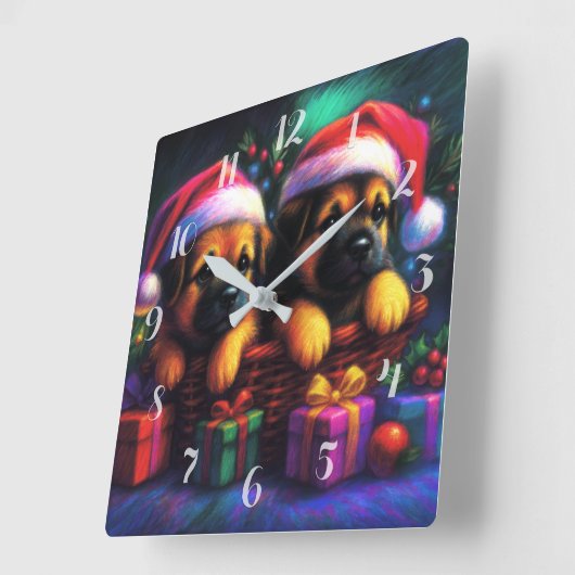 Chalk Tekening Twee Schattigee Puppies in Santa Ha Vierkante Klok (Hoek)