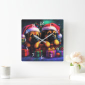 Chalk Tekening Twee Schattigee Puppies in Santa Ha Vierkante Klok (Huis)