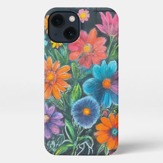 Chalk Tekening van Levendige Bloemen – Artistieke iPhone Hoesje (Achterkant)