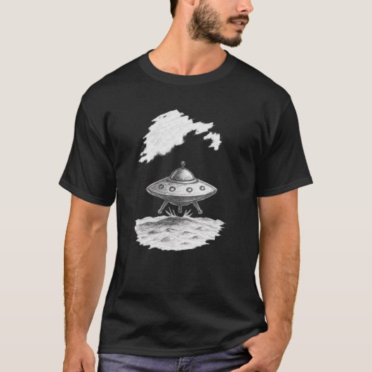 Chalk UFO Landing Scene Sketch Design T-shirt (Voorkant)