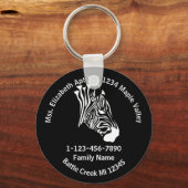 Chalk White Lost Zebra Family Home Adres Sleutelhanger (Voorkant)