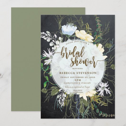 chalk wild flower floral bridal doucheuitnodiging kaart (Voorkant / Achterkant)