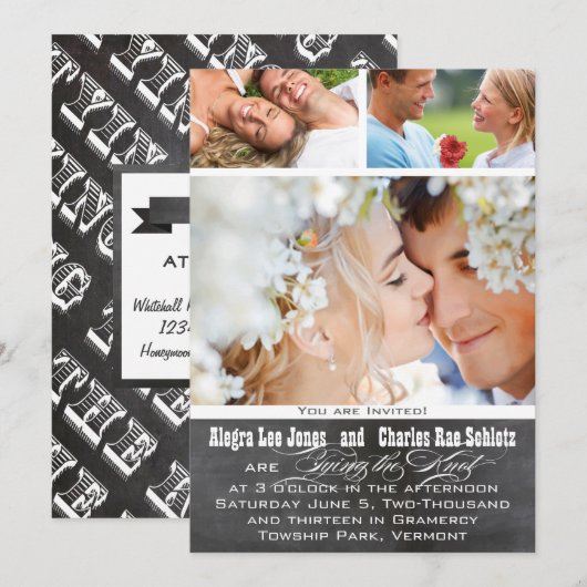 Chalkboad Foto Typografie Wedding Invitations Kaart (Voorkant / Achterkant)