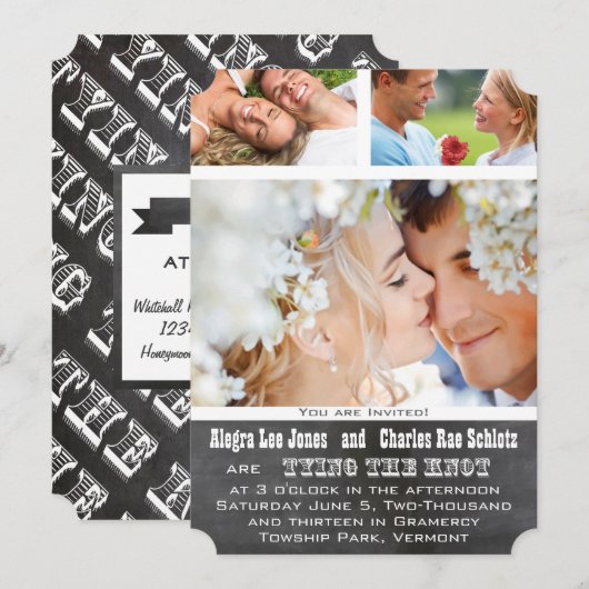 Chalkboad Foto Typografie Wedding Invitations Kaart (Voorkant / Achterkant)