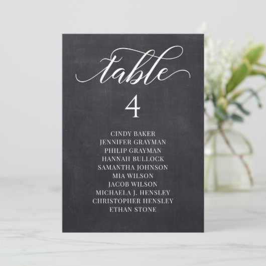 Chalkboad Script Wedding Table Plan-kaarten Kaart (Staand voorkant)