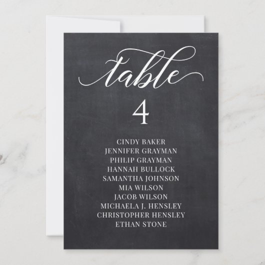 Chalkboad Script Wedding Table Plan-kaarten Kaart (Achterkant)