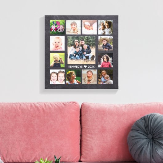 Chalkboard 13 Fotocollage Familienaam Keepsake Canvas Afdruk (Insitu (Woonkamer))