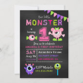 Chalkboard 1st Birthday Little Monster Girl Party Kaart (Voorkant)