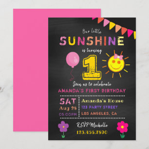 Chalkboard 1st Birthday Little Sunshine Girl Kaart