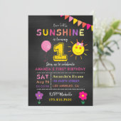 Chalkboard 1st Birthday Little Sunshine Girl Kaart (Staand voorkant)