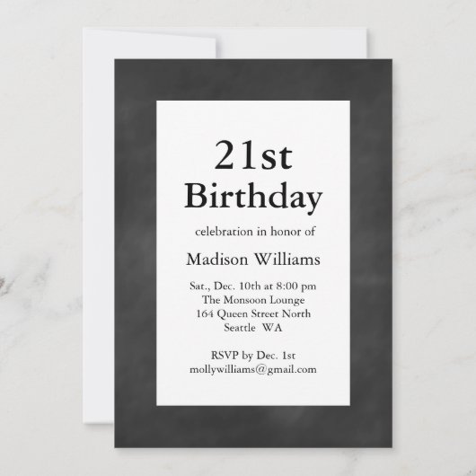 Chalkboard 21st Birthday Invitation Kaart (Achterkant)