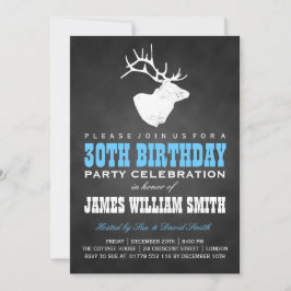 Chalkboard 30th Birthday Party Deer Black Blue Kaart