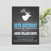 Chalkboard 30th Birthday Party Deer Black Blue Kaart (Staand voorkant)