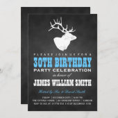 Chalkboard 30th Birthday Party Deer Black Blue Kaart (Voorkant / Achterkant)