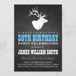 Chalkboard 30th Birthday Party Deer Black Blue Kaart